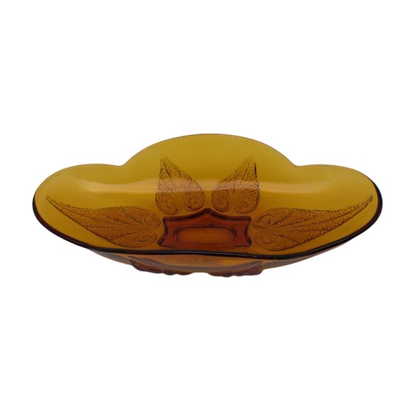 Vintage Anchor Hocking Renaissance Amber Leaf Glass Oval Relish Dish Candy  10" - Picture 2 of 8